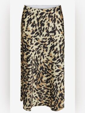 🐆 Y.A.S Leopard Print A-Line Midi Slip Skirt Size S Danish Brand
